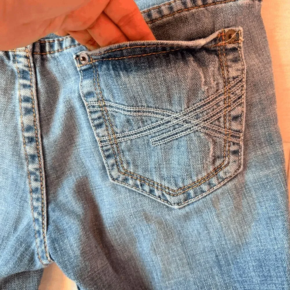 Aeropostale Original Size 5/6 Long Shorts Blue Denim Distressed Pockets Button